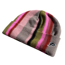 Vertical Stripe Beanie Grey Pink