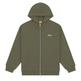 Cursive Zip Hoodie Army Green