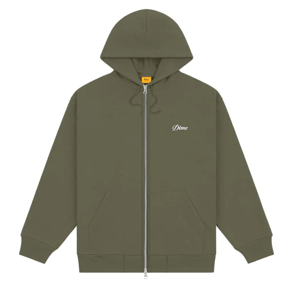 Cursive Zip Hoodie Army Green