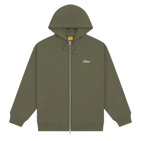 Cursive Zip Hoodie Army Green